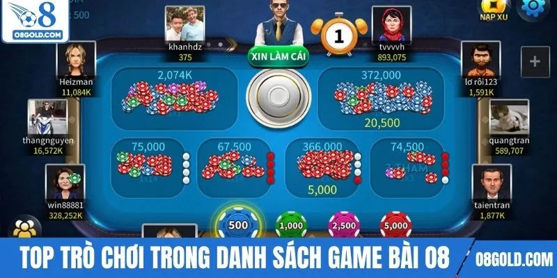 Top trò chơi nổi bật trong danh sách game bài O8